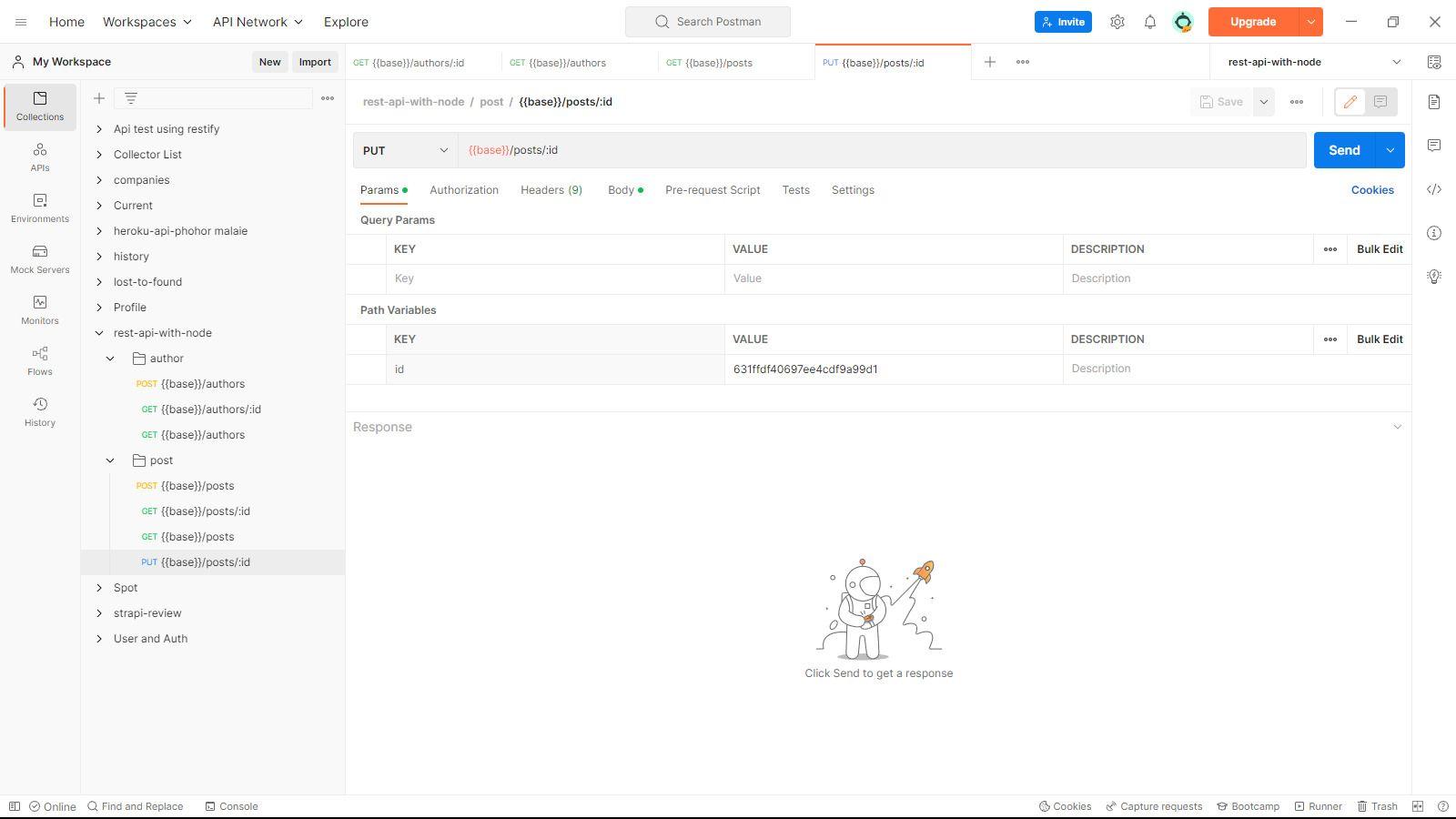 PUT request for the post - params tab {caption: Fig.9: PUT request for the post - params tab}